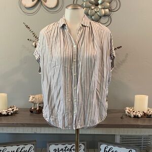Madewell Cream and Blue Striped Button-Up Top